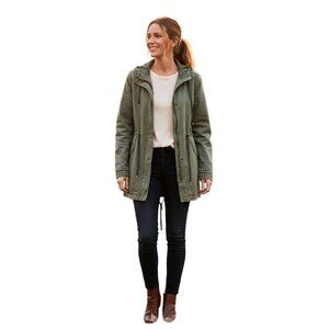 Anthropologie Marrakech Olive Utility Jacket Full Zip Snap Pockets Size S